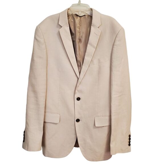 Samuel Windsor Linen Blazer Mens size 40L long Jacket Neutral Tan 2 button SB - Picture 1 of 10
